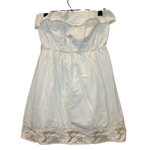 Rhapsody Strapless‎ Dress Women Medium White Eyelet Lace Ruffle Cottagecore Boho